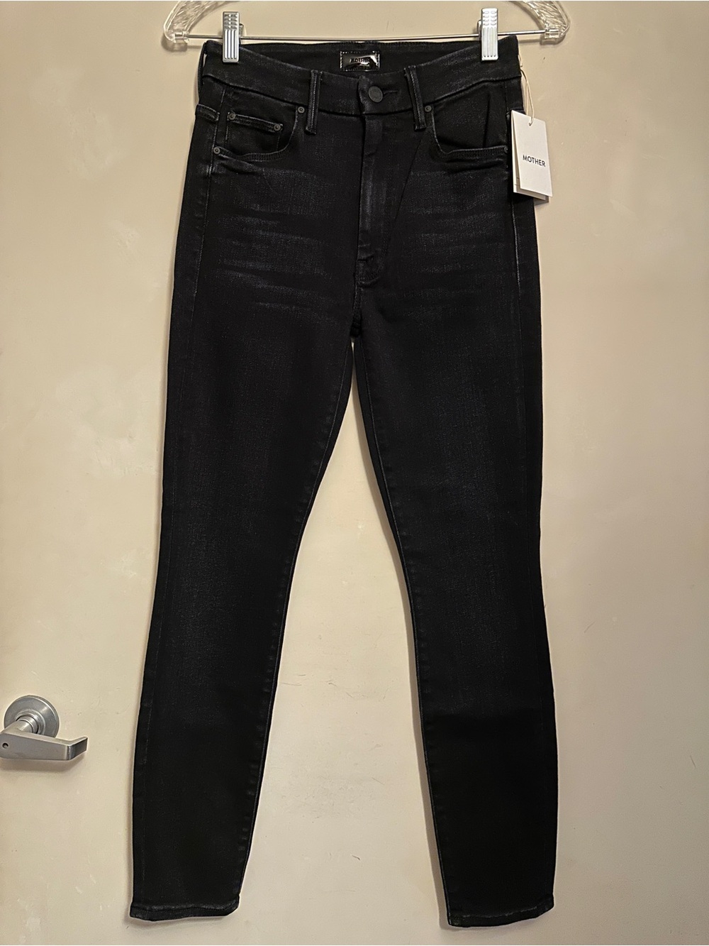 NWT MOTHER High Waist Looker Skinny Black Stretchy Jeans Encounters At Night 27
